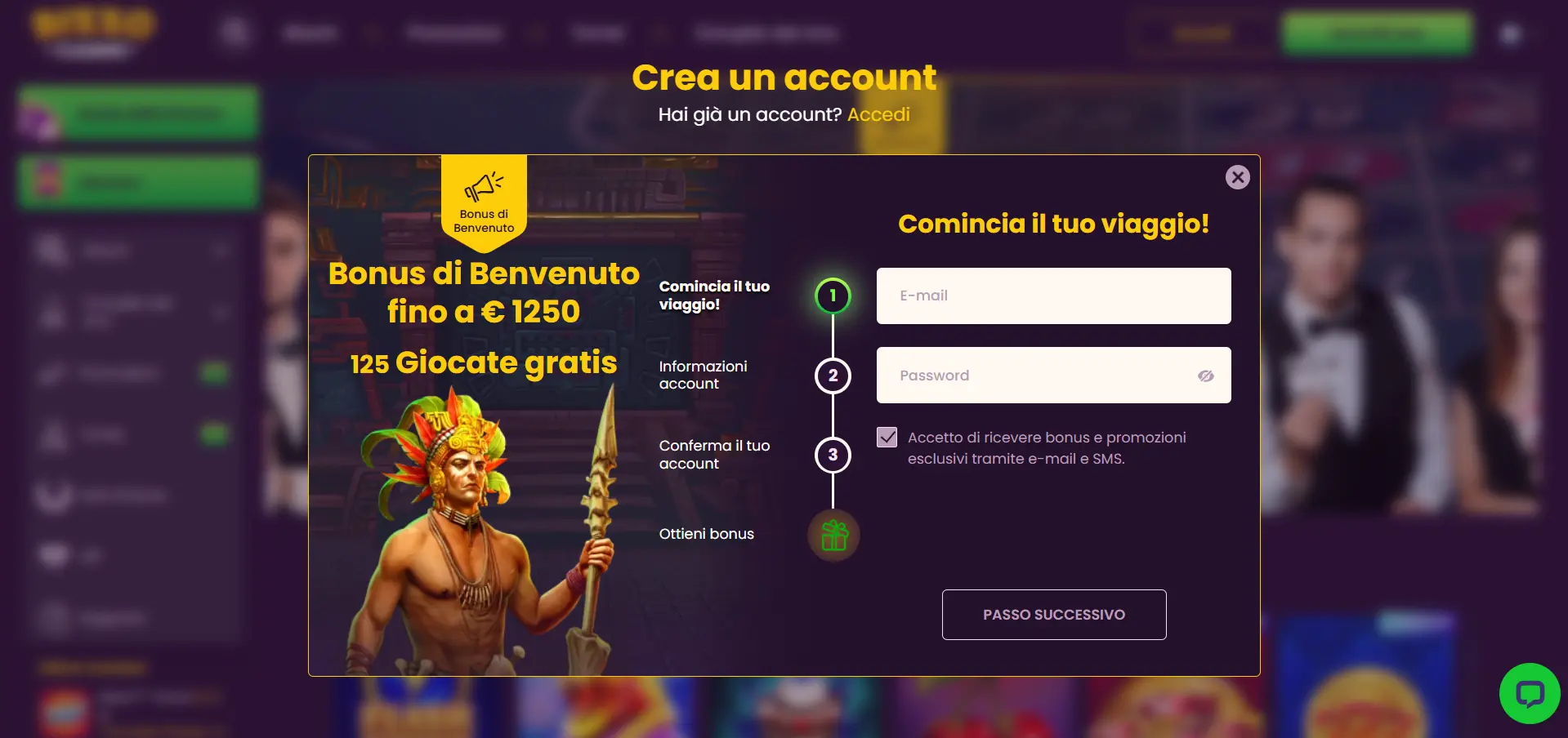 Registrazione Bizzo casino Italia